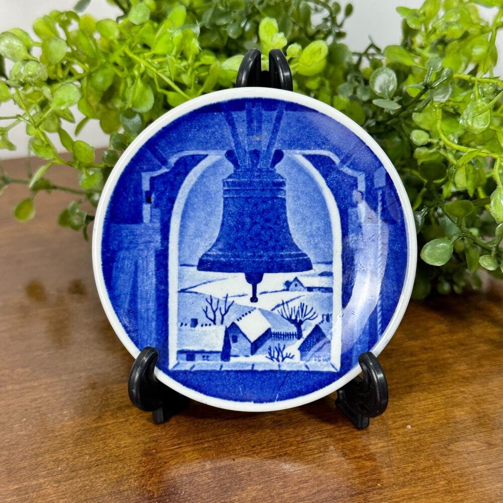 Vintage Royal Copenhagen Denmark Butter Pat 3" Plate Blue White Kirketarn Bell